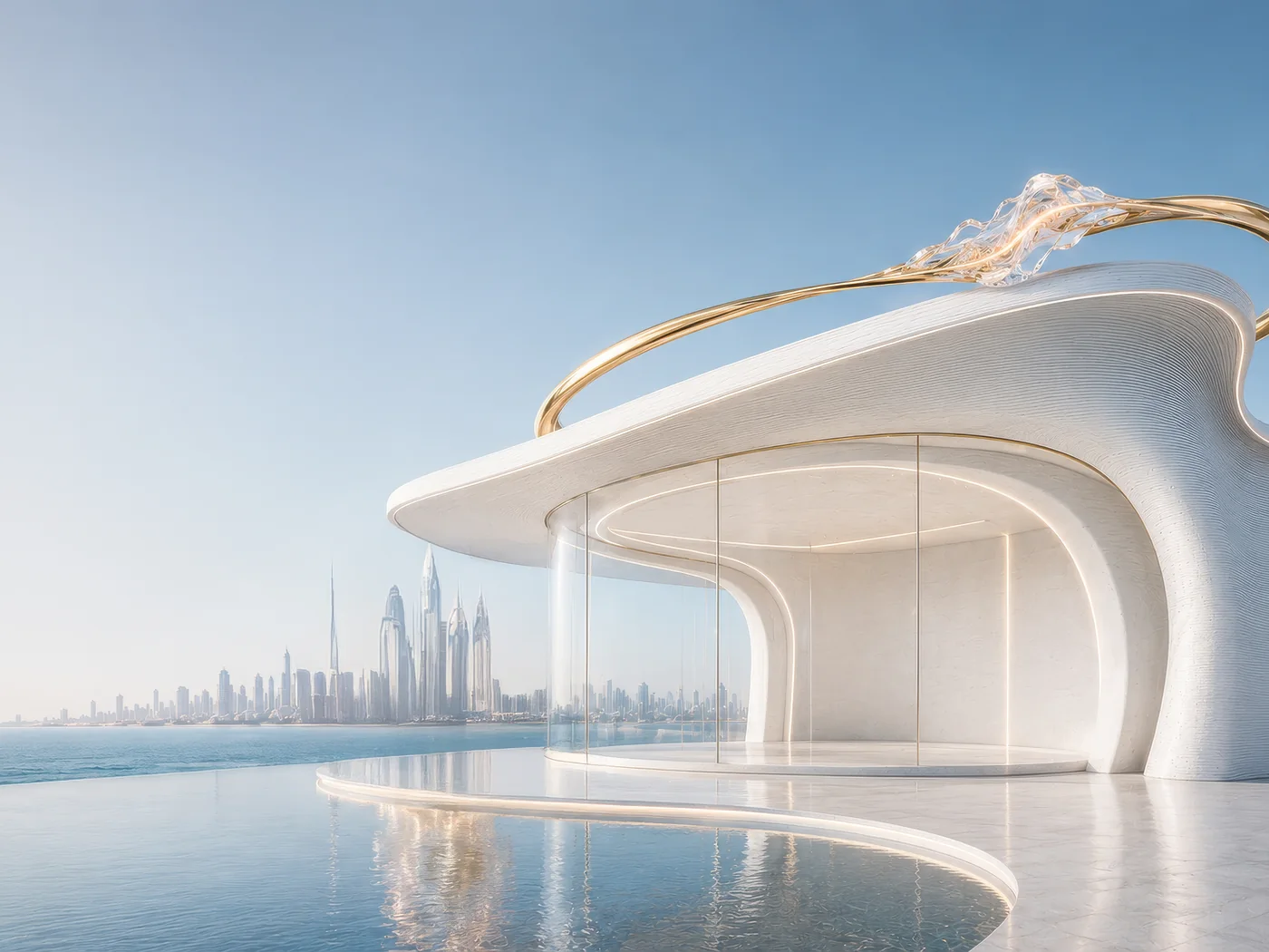 3D-printed house with gold arch